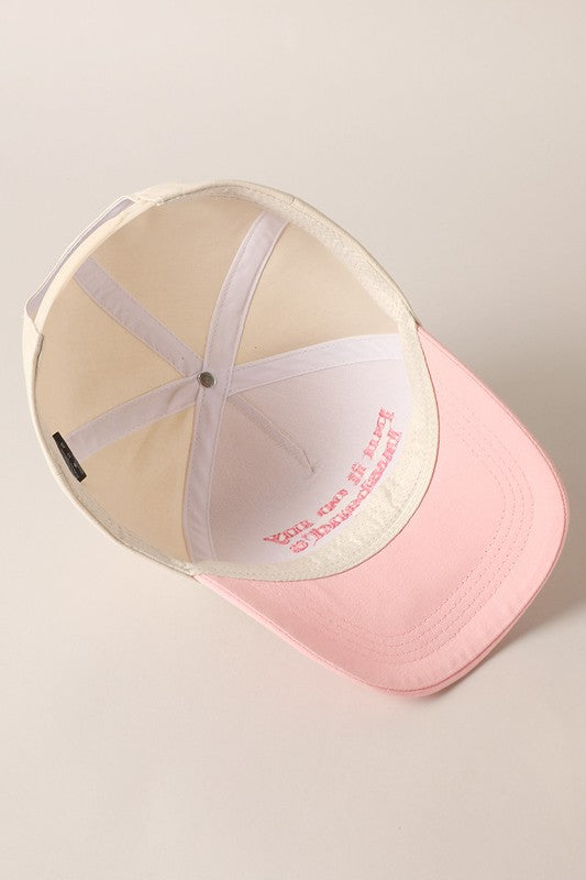 Put It On My Husband's Tab Embroidered Trucker Hat (pink)