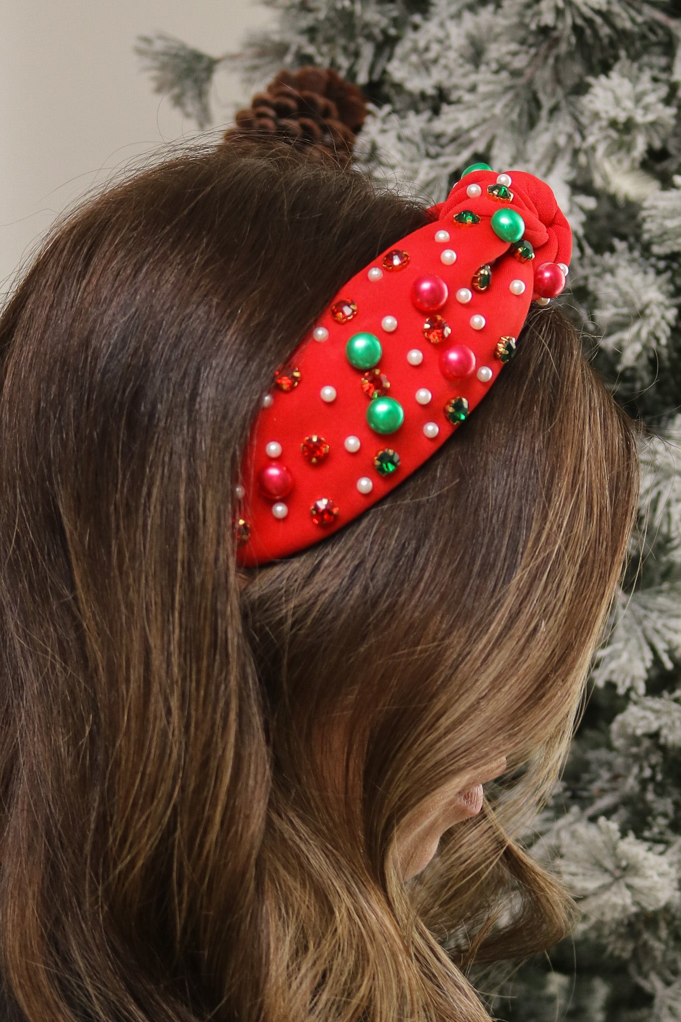 Jingle Bell Beaded And Jeweled Knot Headband (red)
