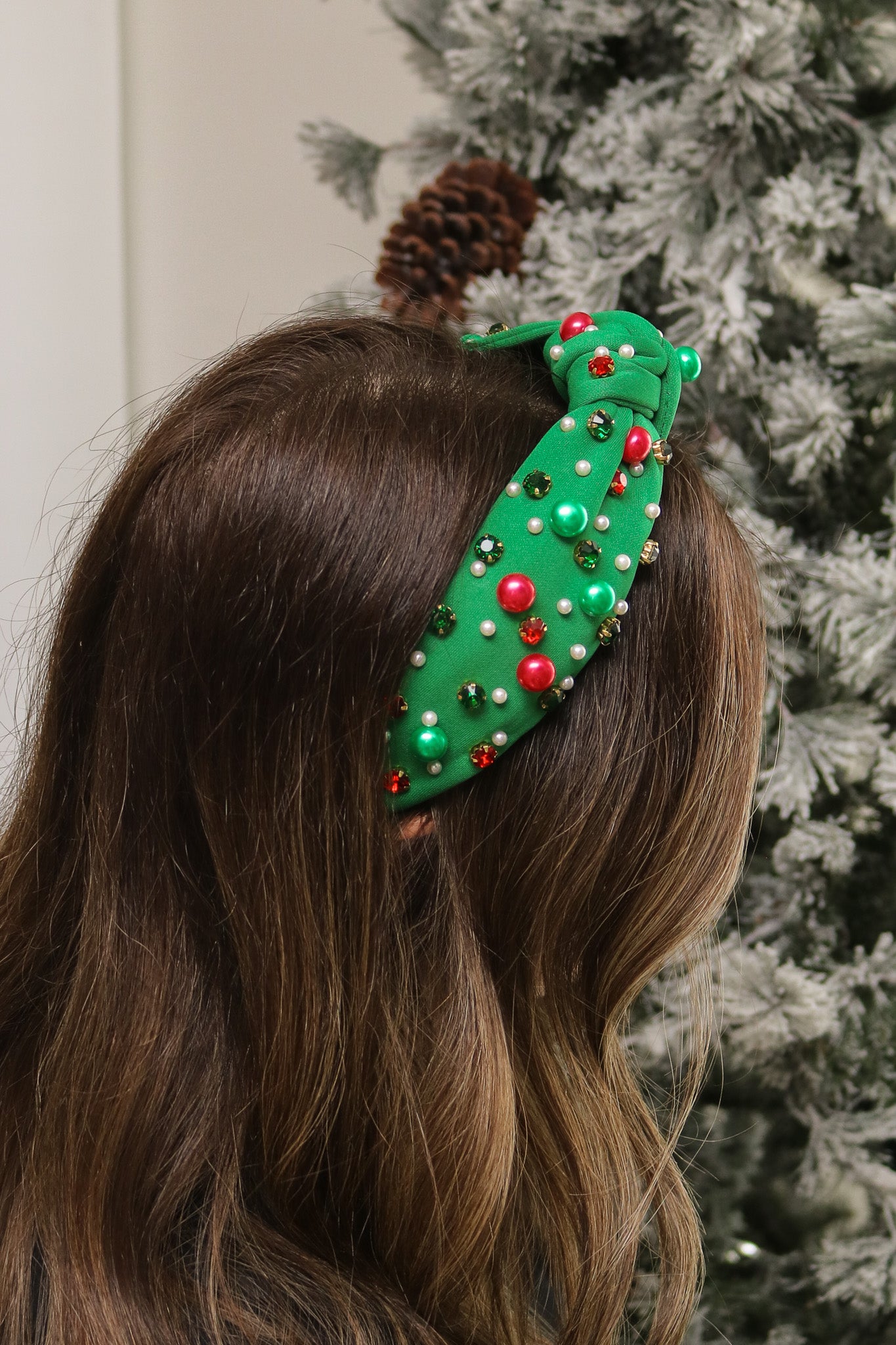 Jingle Bell Beaded And Jeweled Knot Headband (green)