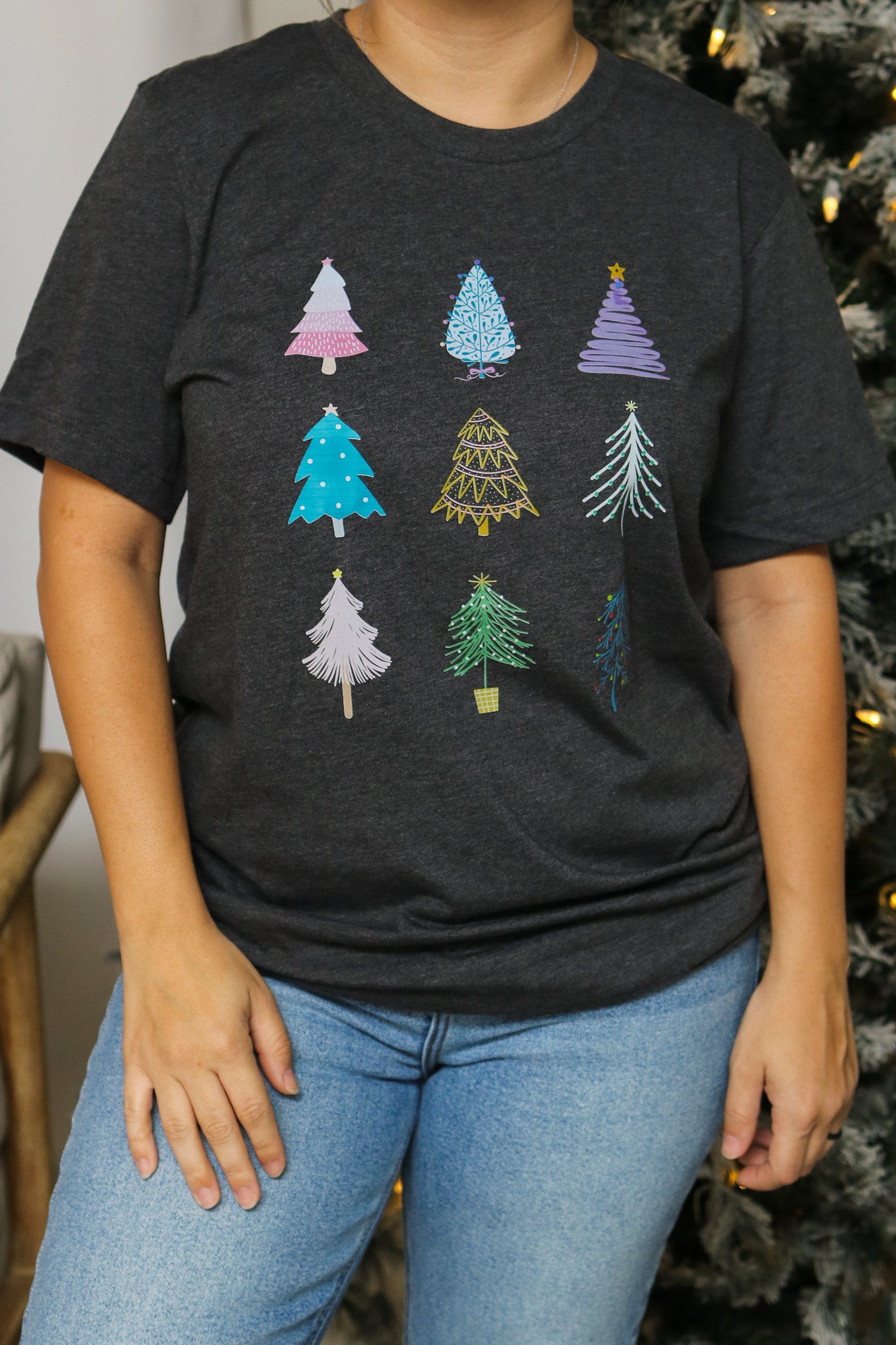 Girly Christmas Trees Graphic Tee