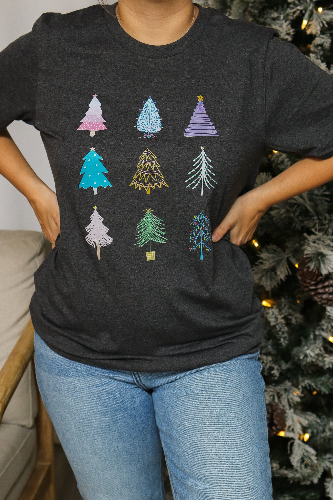 Girly Christmas Trees Graphic Tee