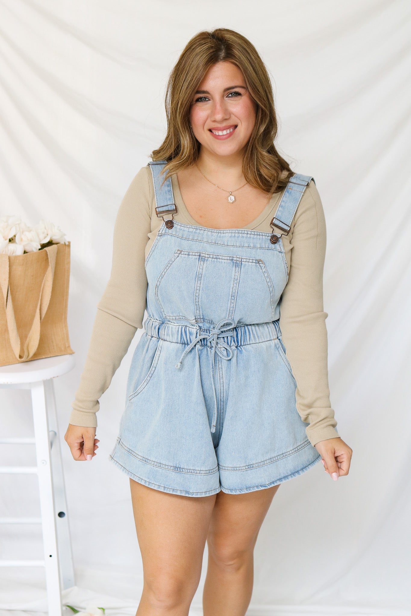 Flower Picking Denim Short Overalls