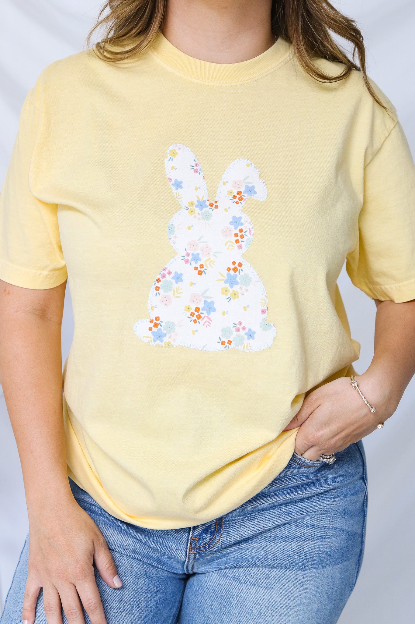 Floral Bunny Stitched Graphic Tee
