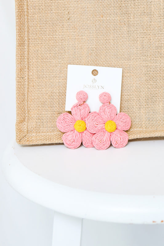 Boho Raffia Flower Earrings