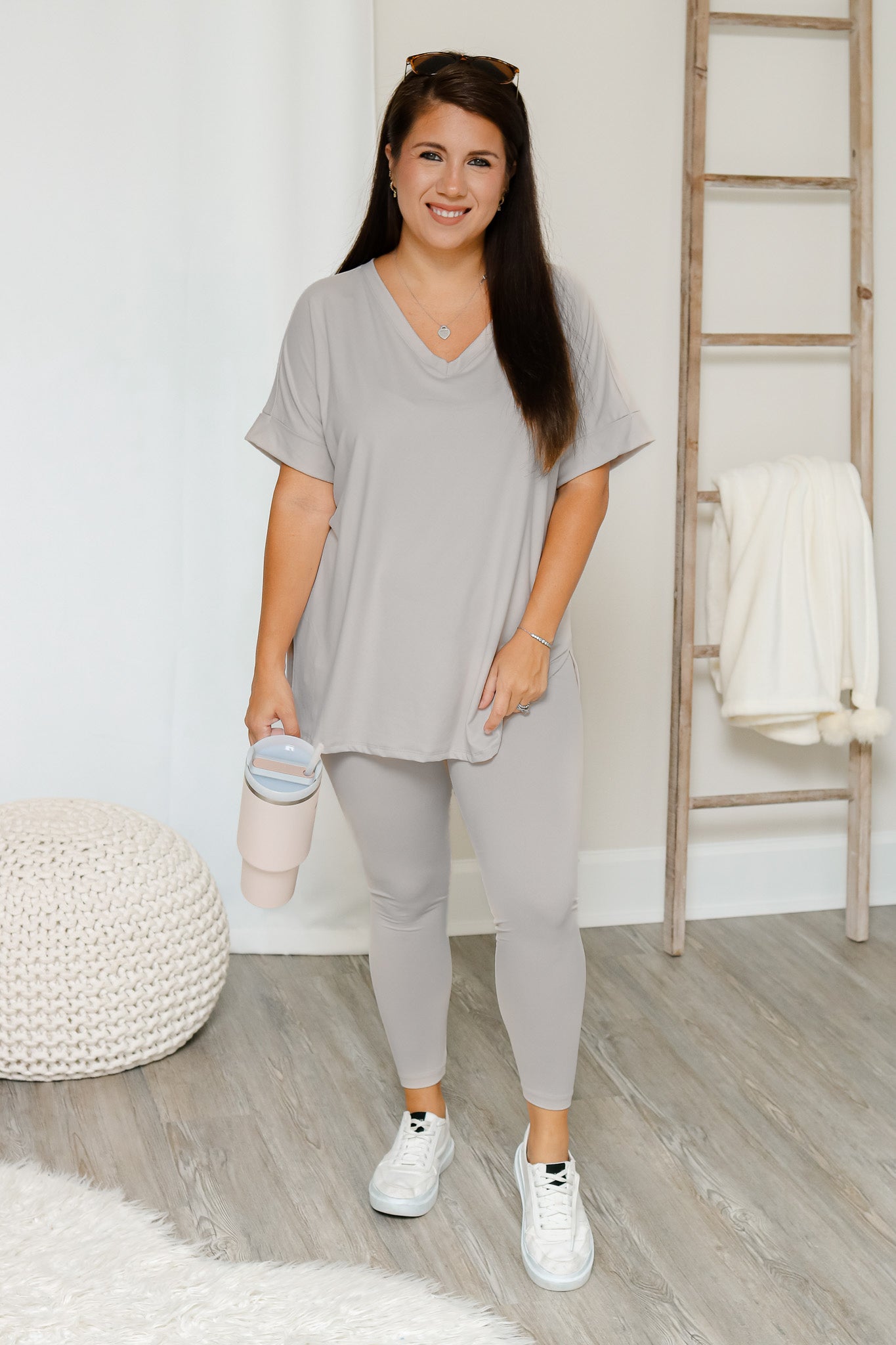 Start Your Day V-Neck Set (light grey)