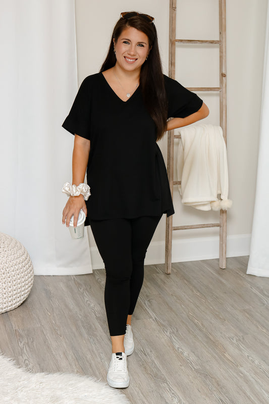Start Your Day V-Neck Set (black)
