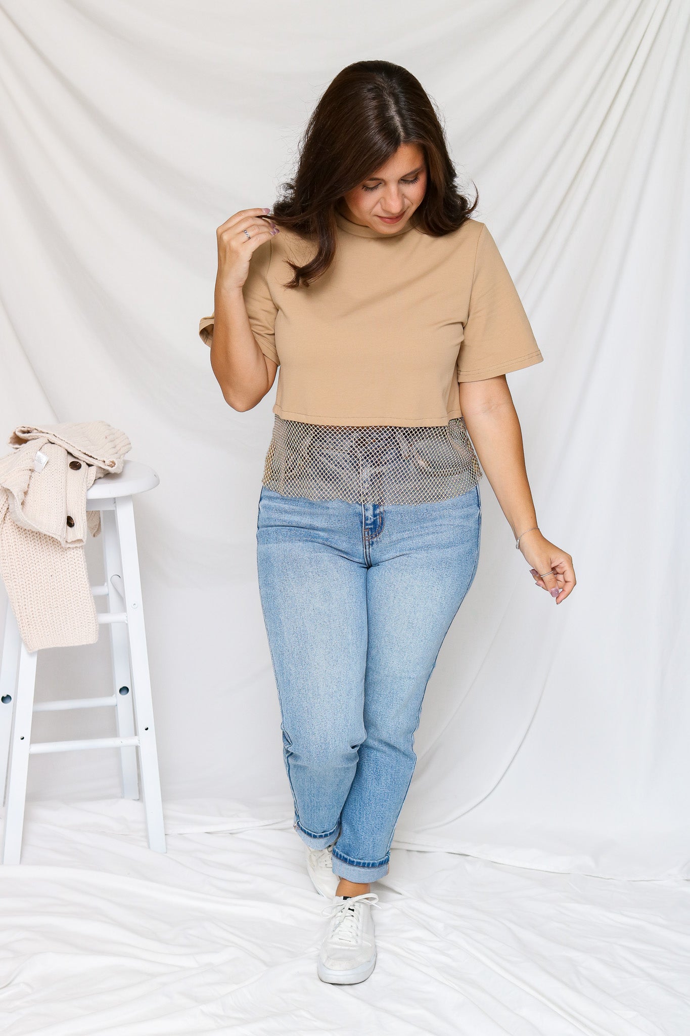 See Me Shine Rhinestone Top (khaki)