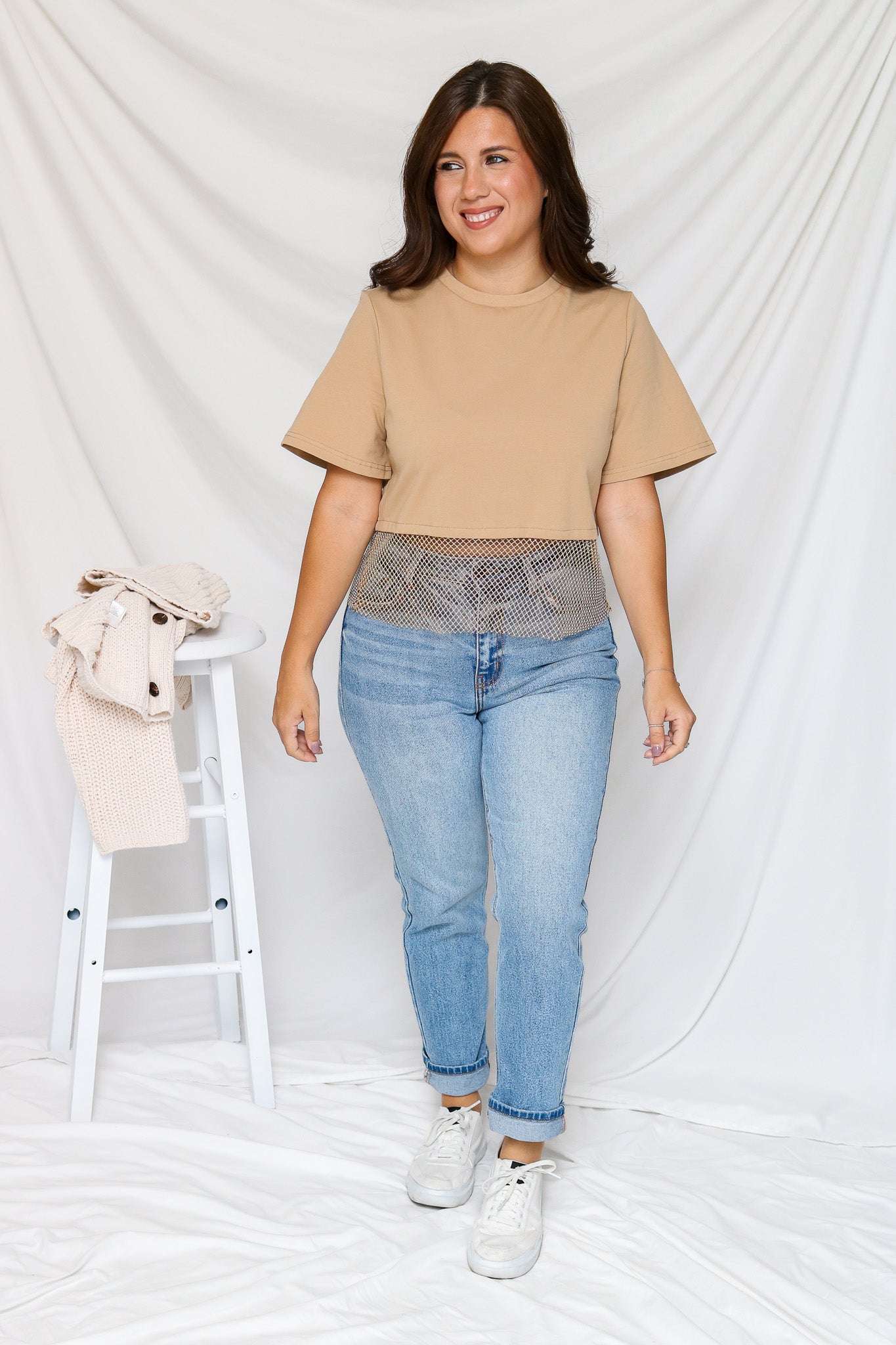 See Me Shine Rhinestone Top (khaki)