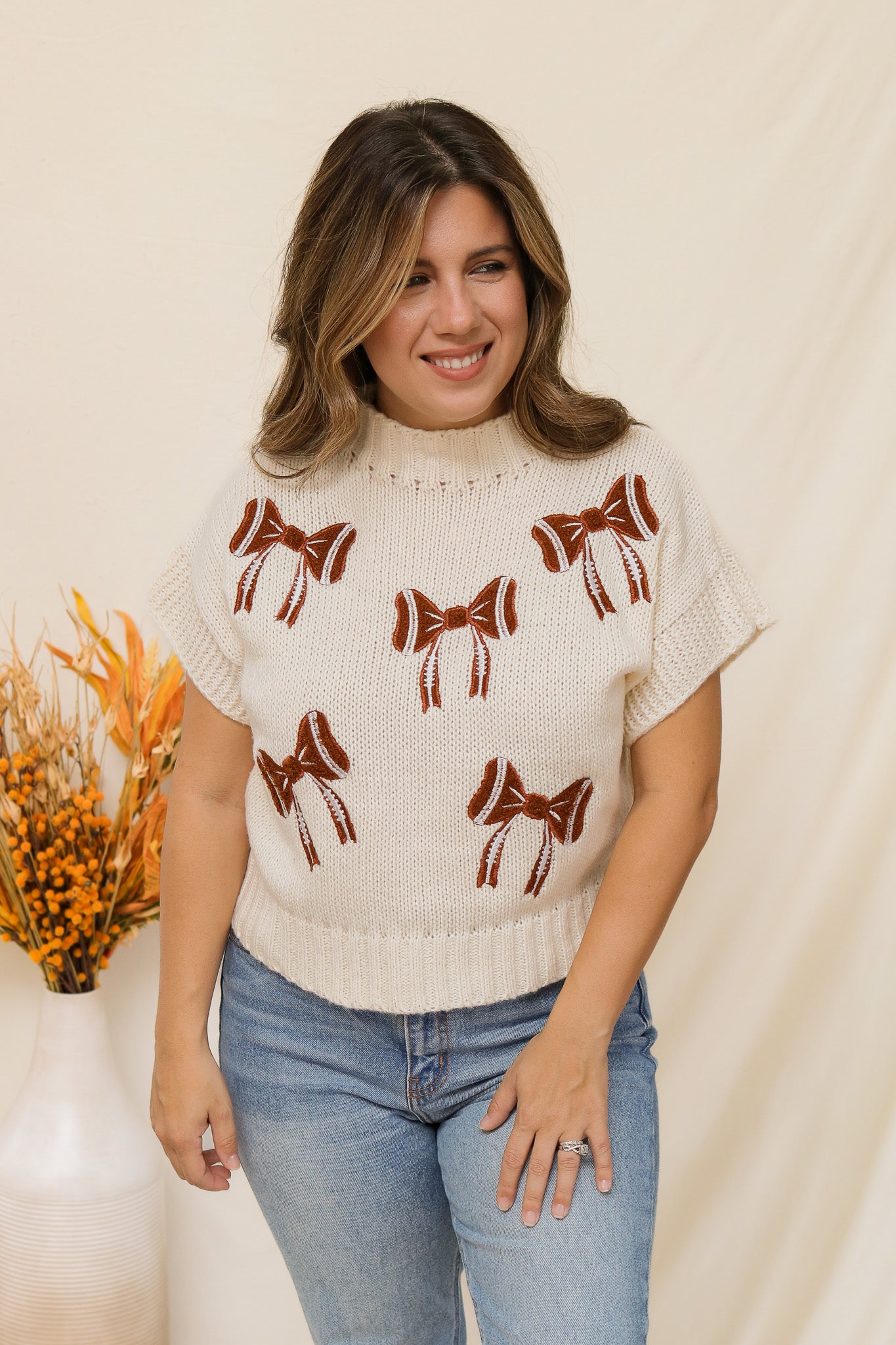 Football Bows Embroidered Sweater