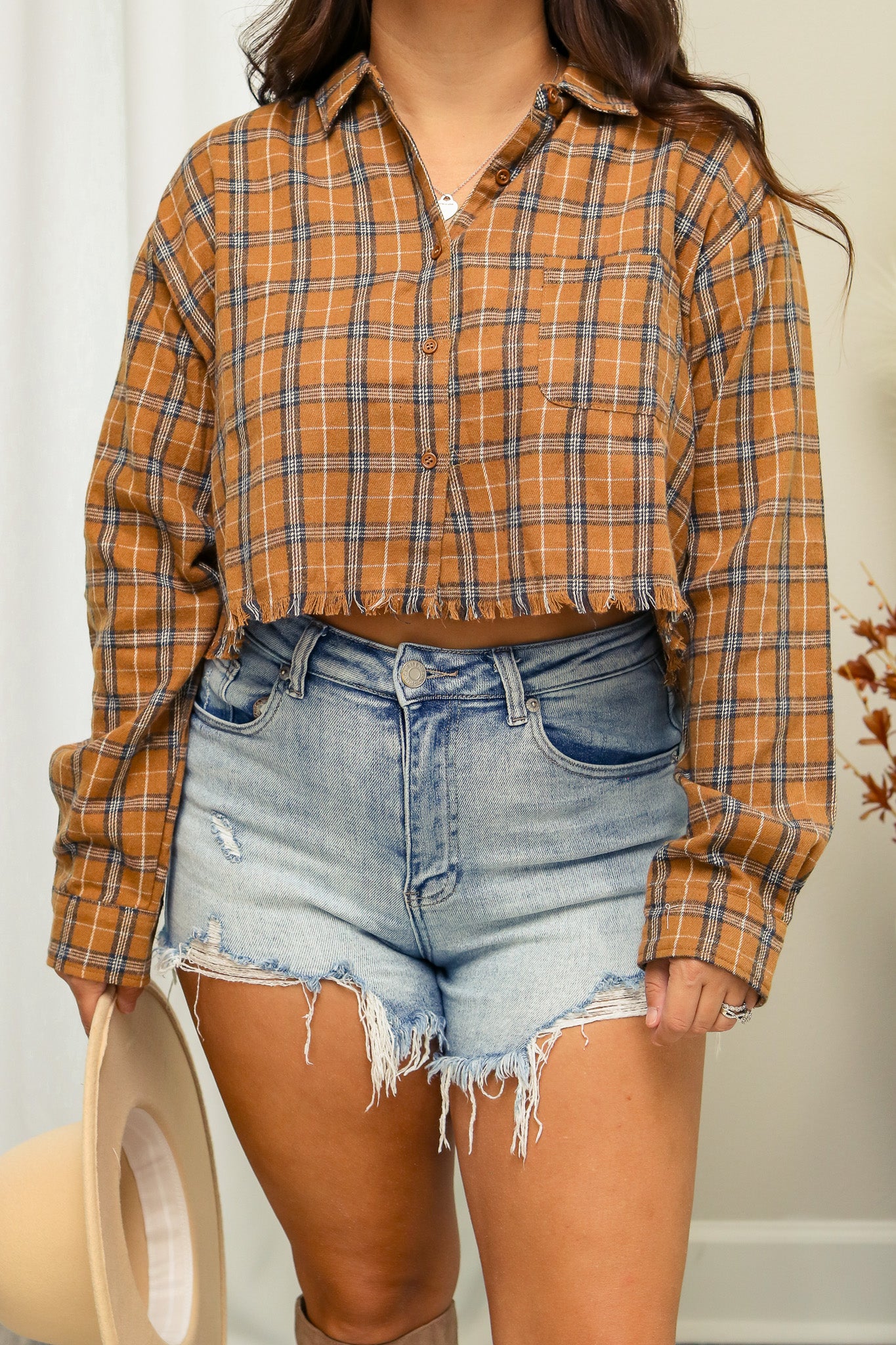 Pumpkin Patch Plaid Button Up Top