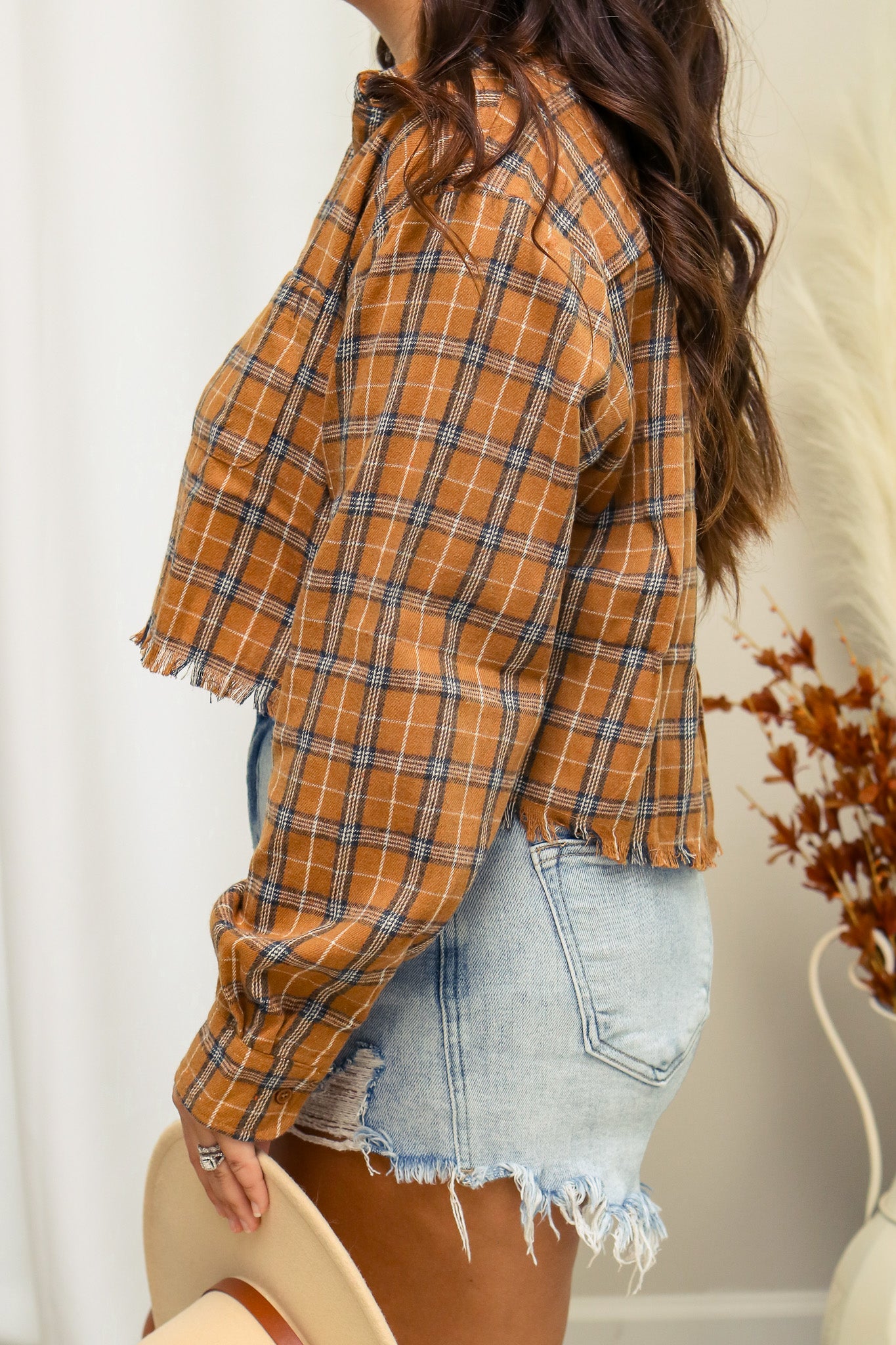 Pumpkin Patch Plaid Button Up Top
