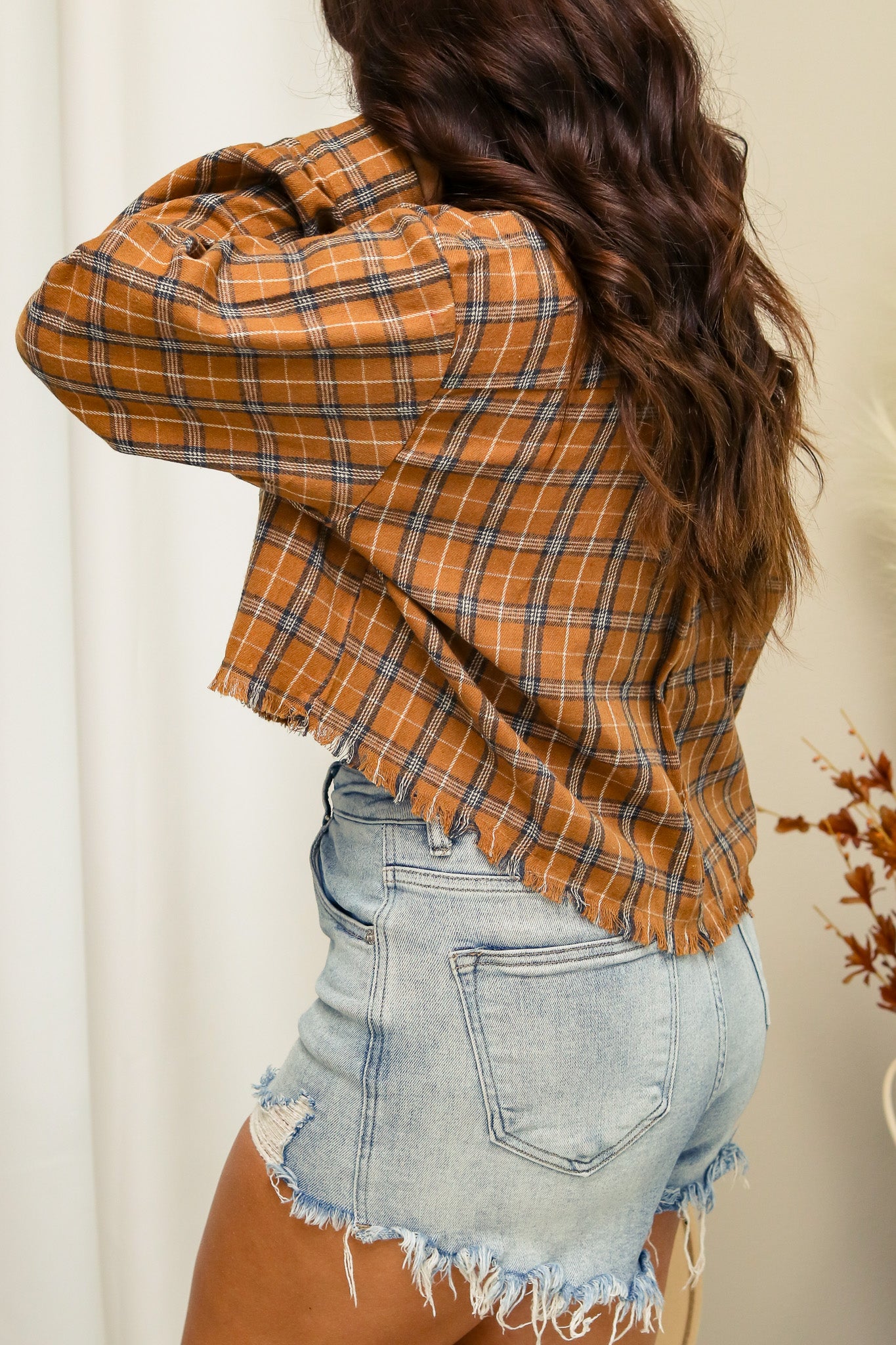Pumpkin Patch Plaid Button Up Top