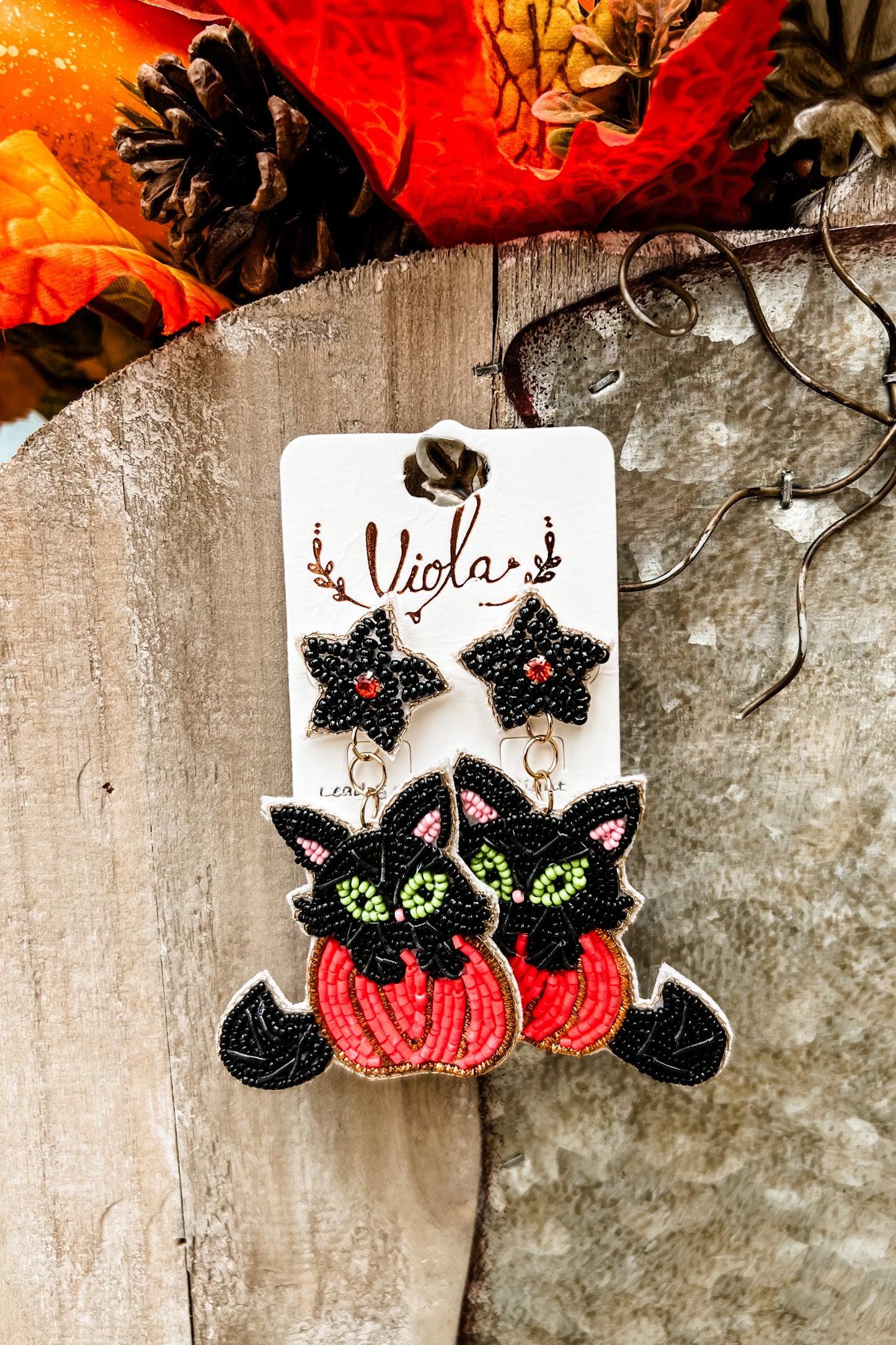 Black Cat Beaded Earrings
