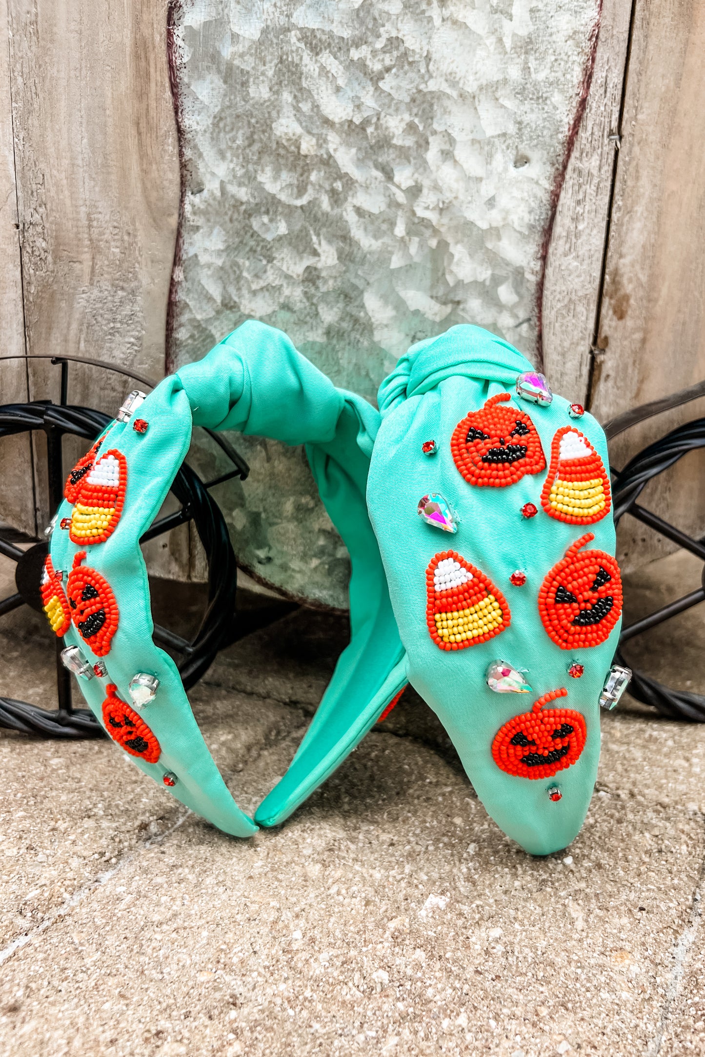Halloween Pumpkin Beaded Knot Headband