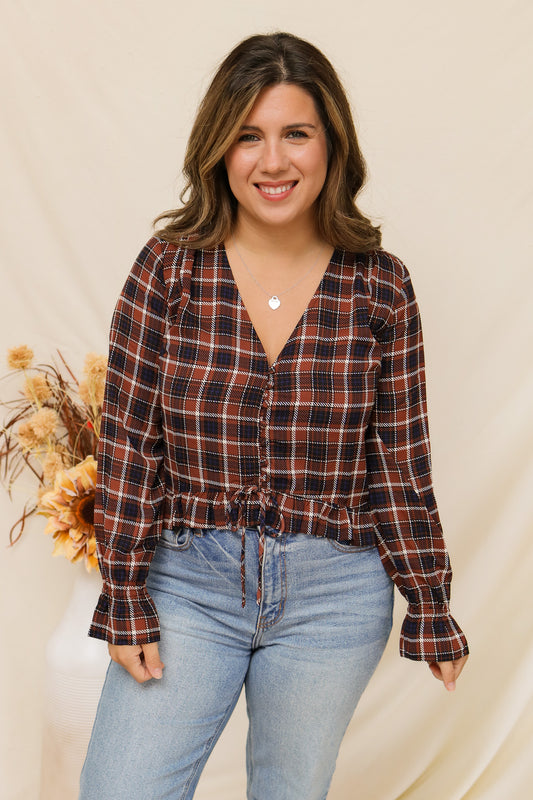 Autumn Nights Plaid Ruffle Top