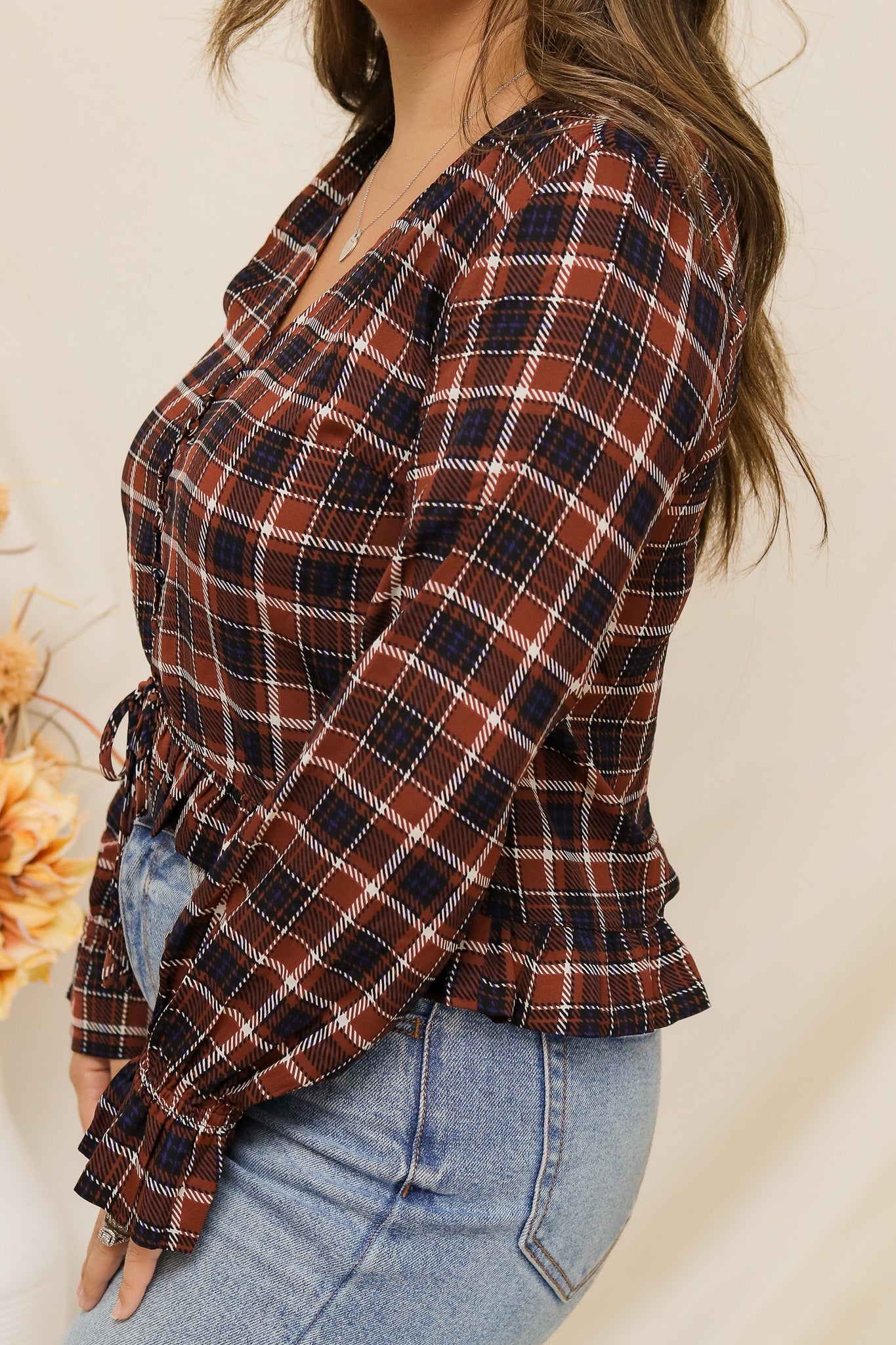 Autumn Nights Plaid Ruffle Top