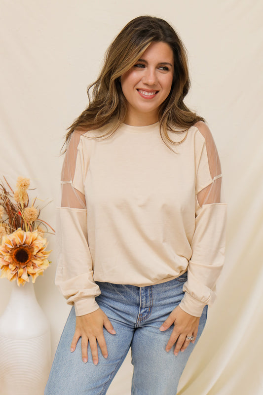 Fall Breeze Sheer Shoulder Top