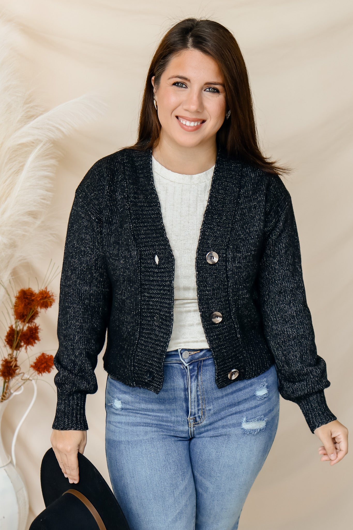 Day Trip Black Button Cardigan