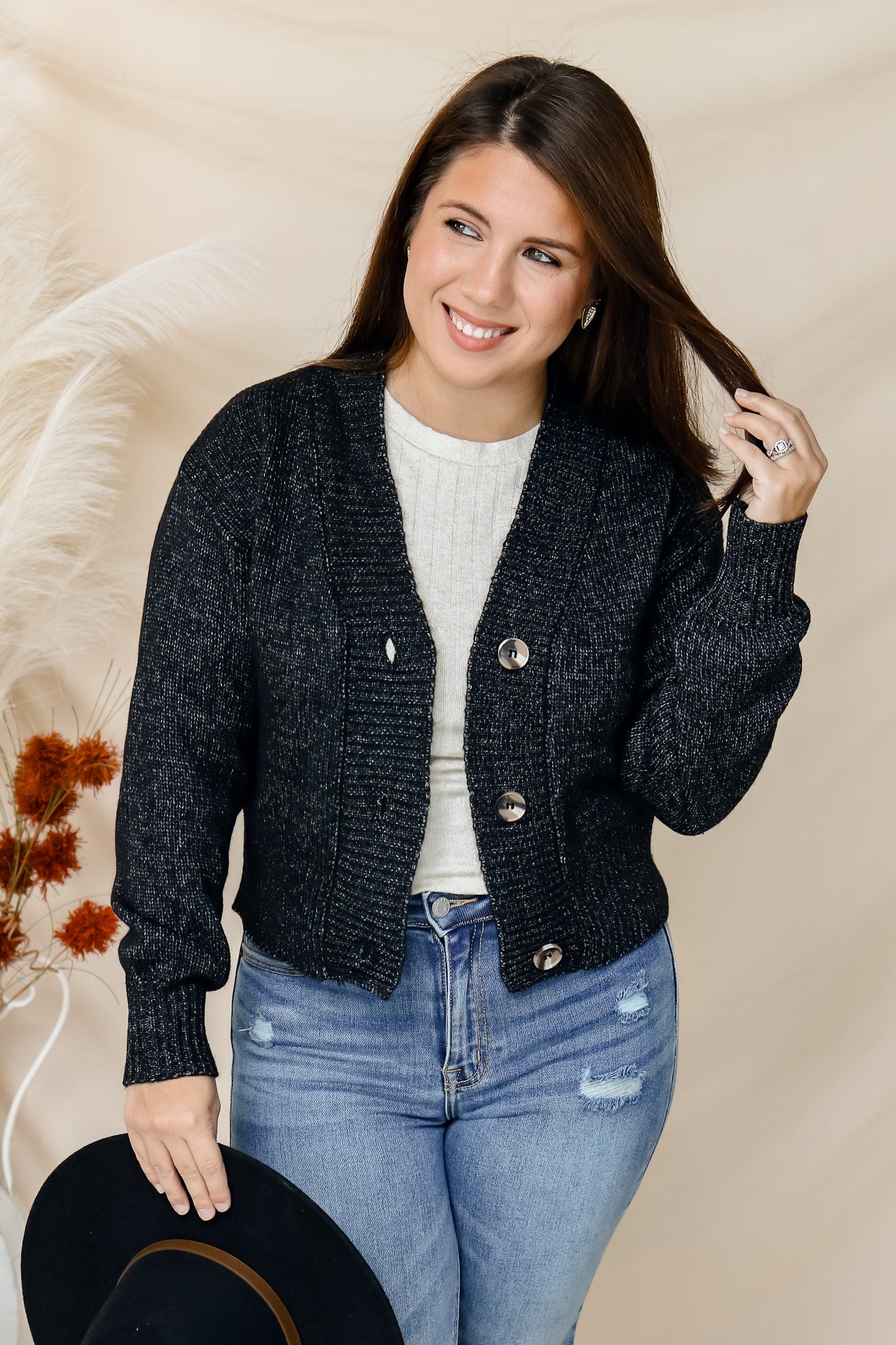 Day Trip Black Button Cardigan