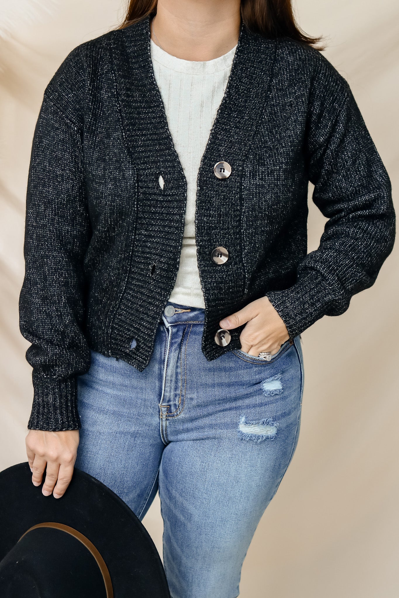 Day Trip Black Button Cardigan