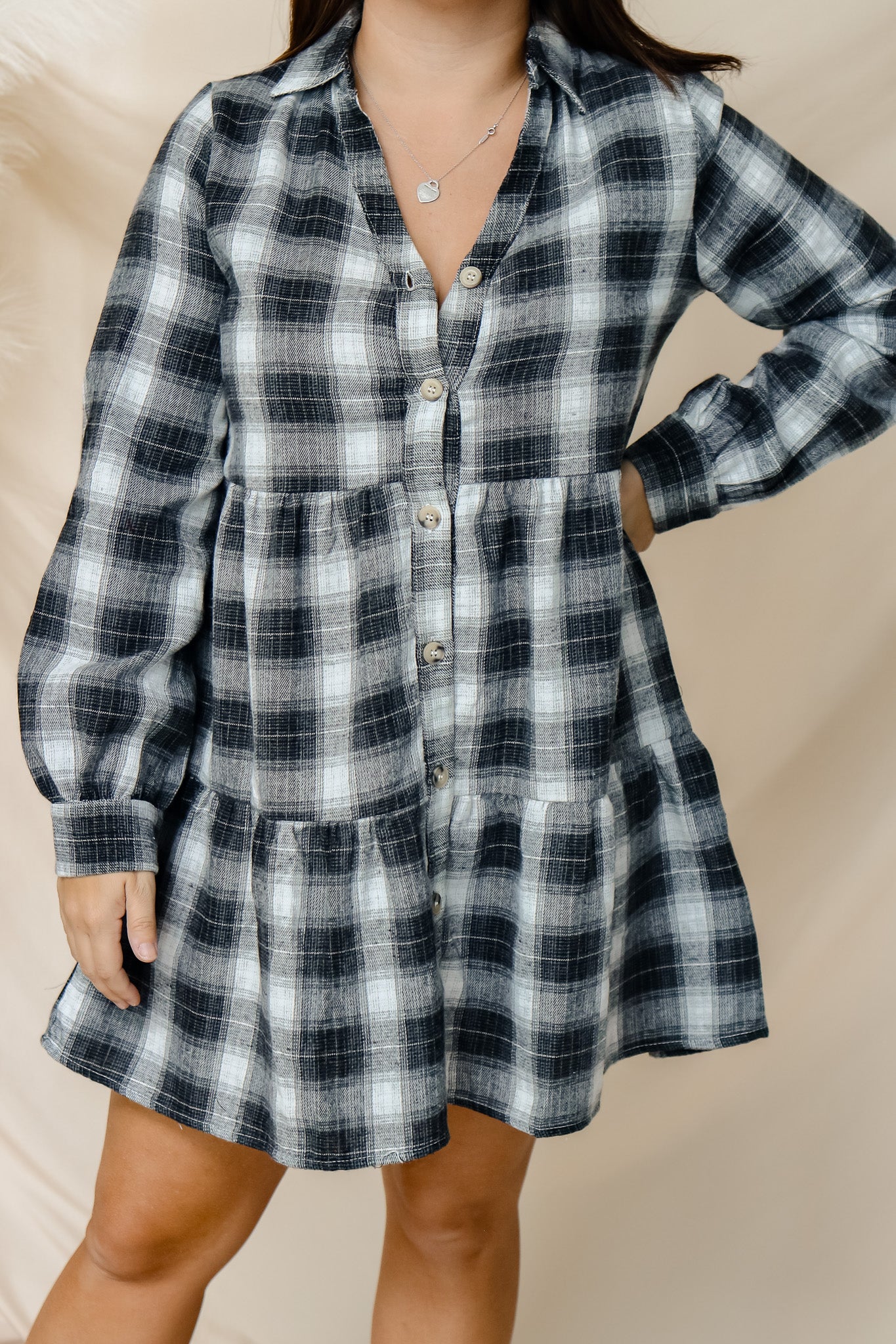 Remember Tonight Plaid Babydoll Dress (black)