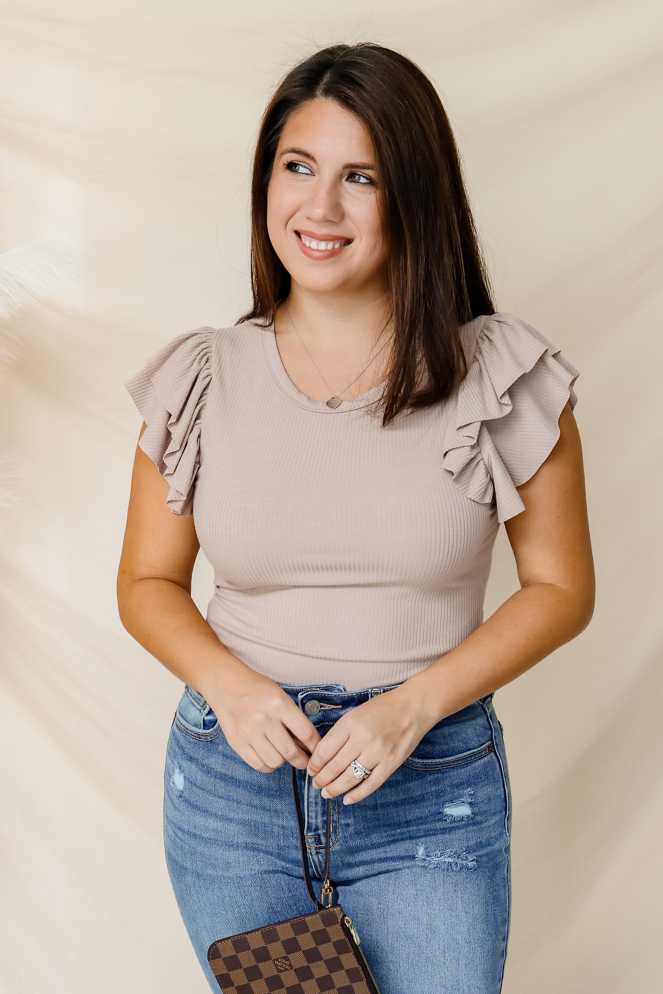 Let It Go Ruffled Sleeve Bodysuit (taupe)