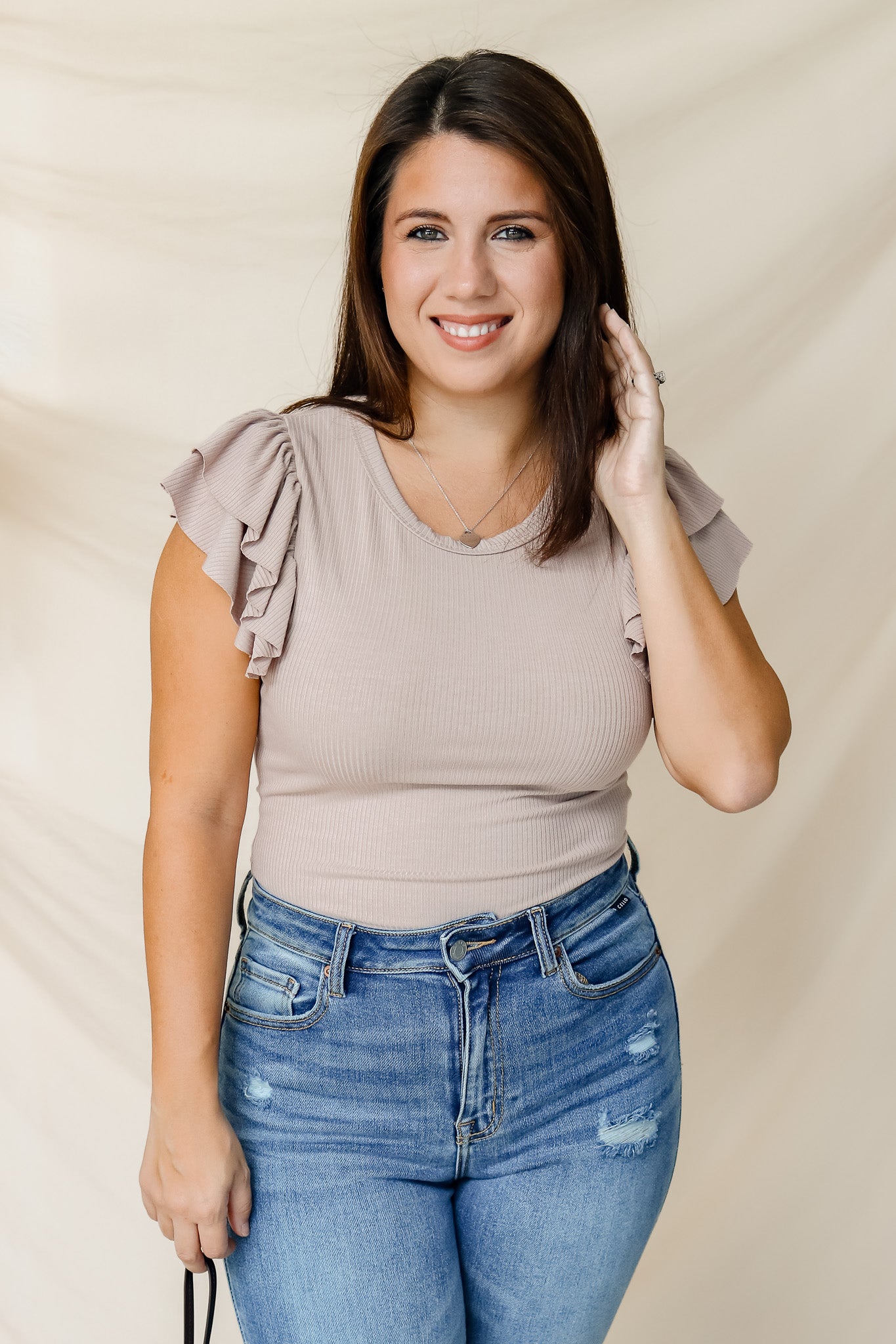 Let It Go Ruffled Sleeve Bodysuit (taupe)