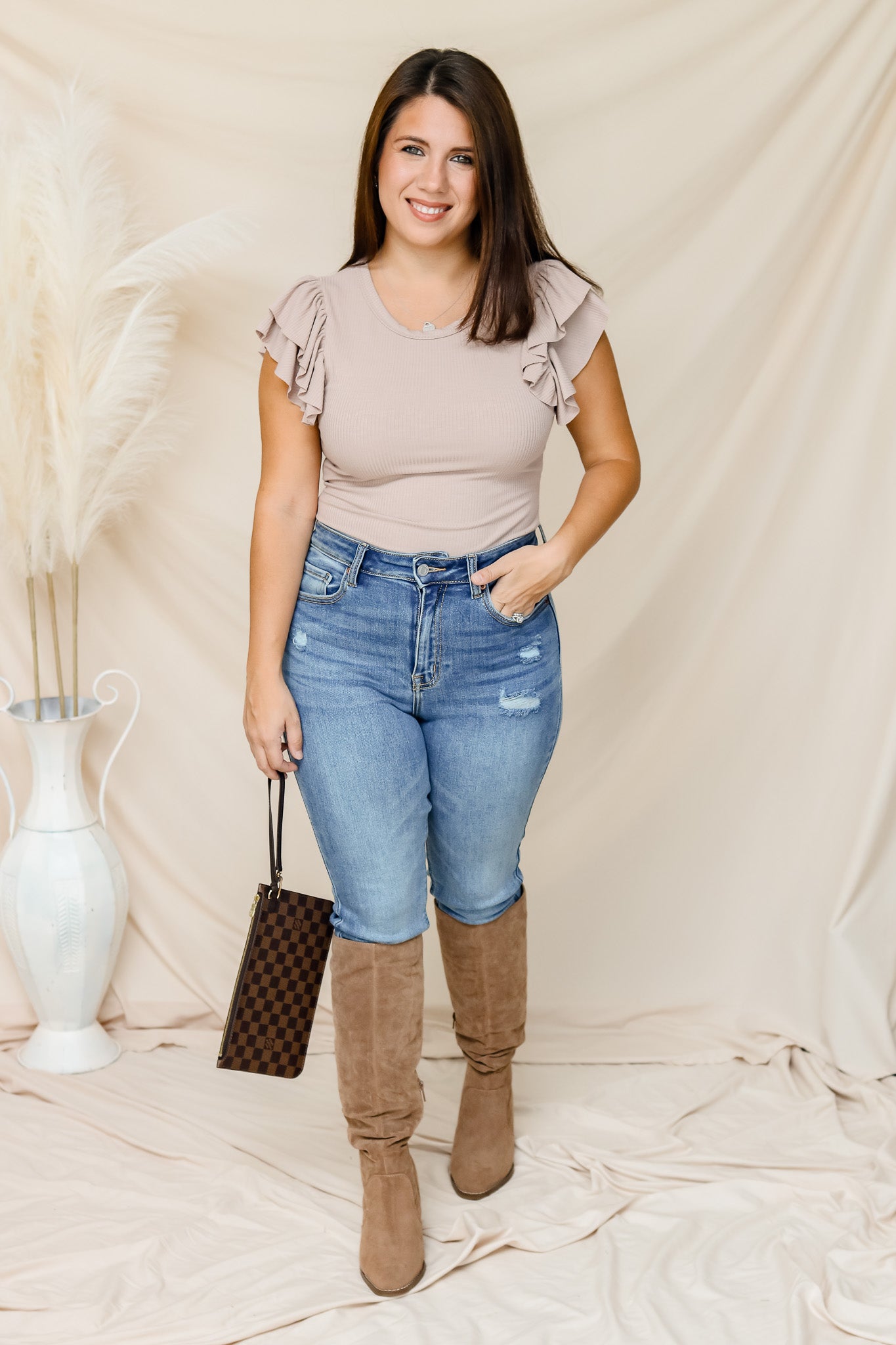 Let It Go Ruffled Sleeve Bodysuit (taupe)