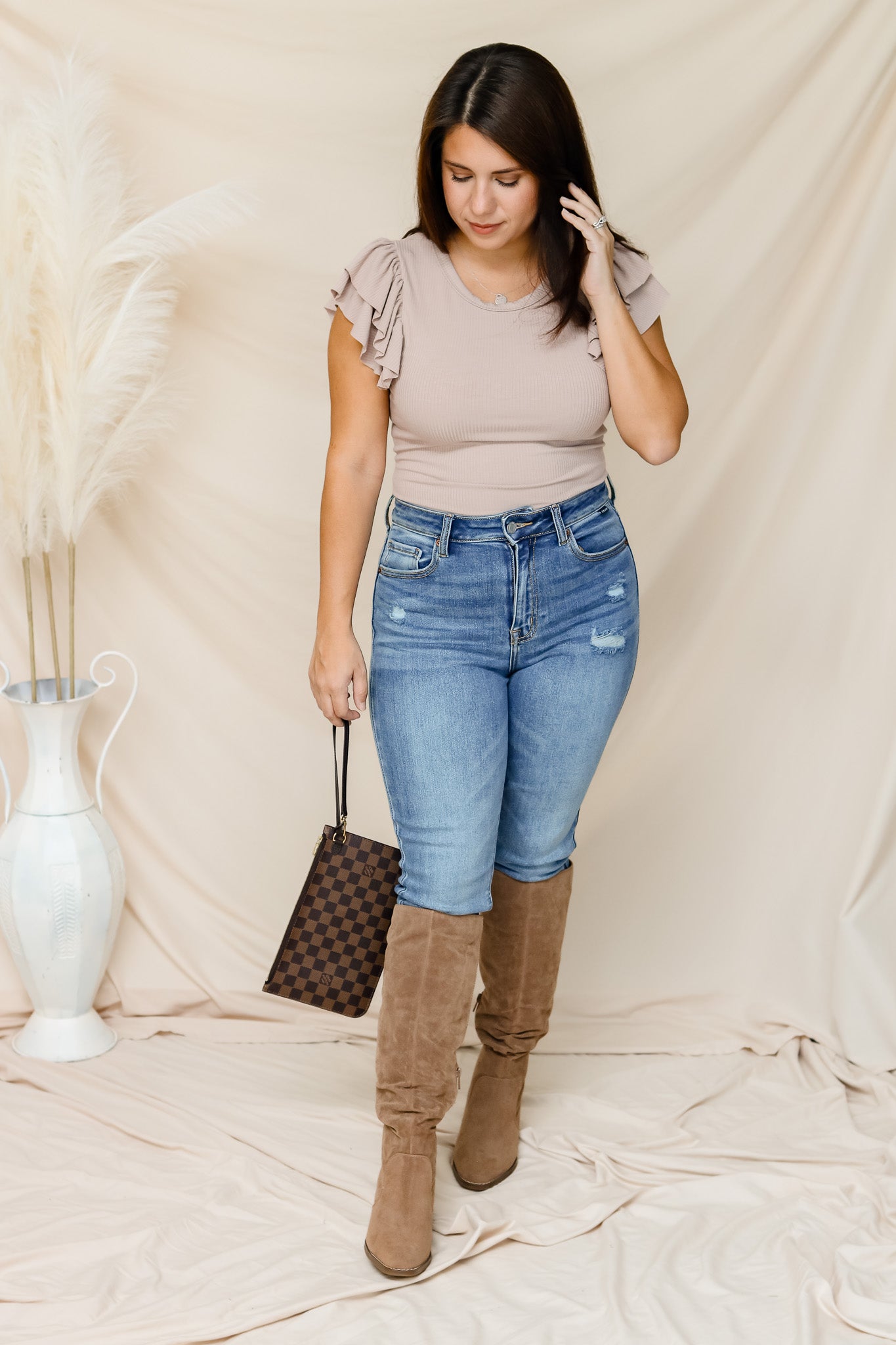 Let It Go Ruffled Sleeve Bodysuit (taupe)