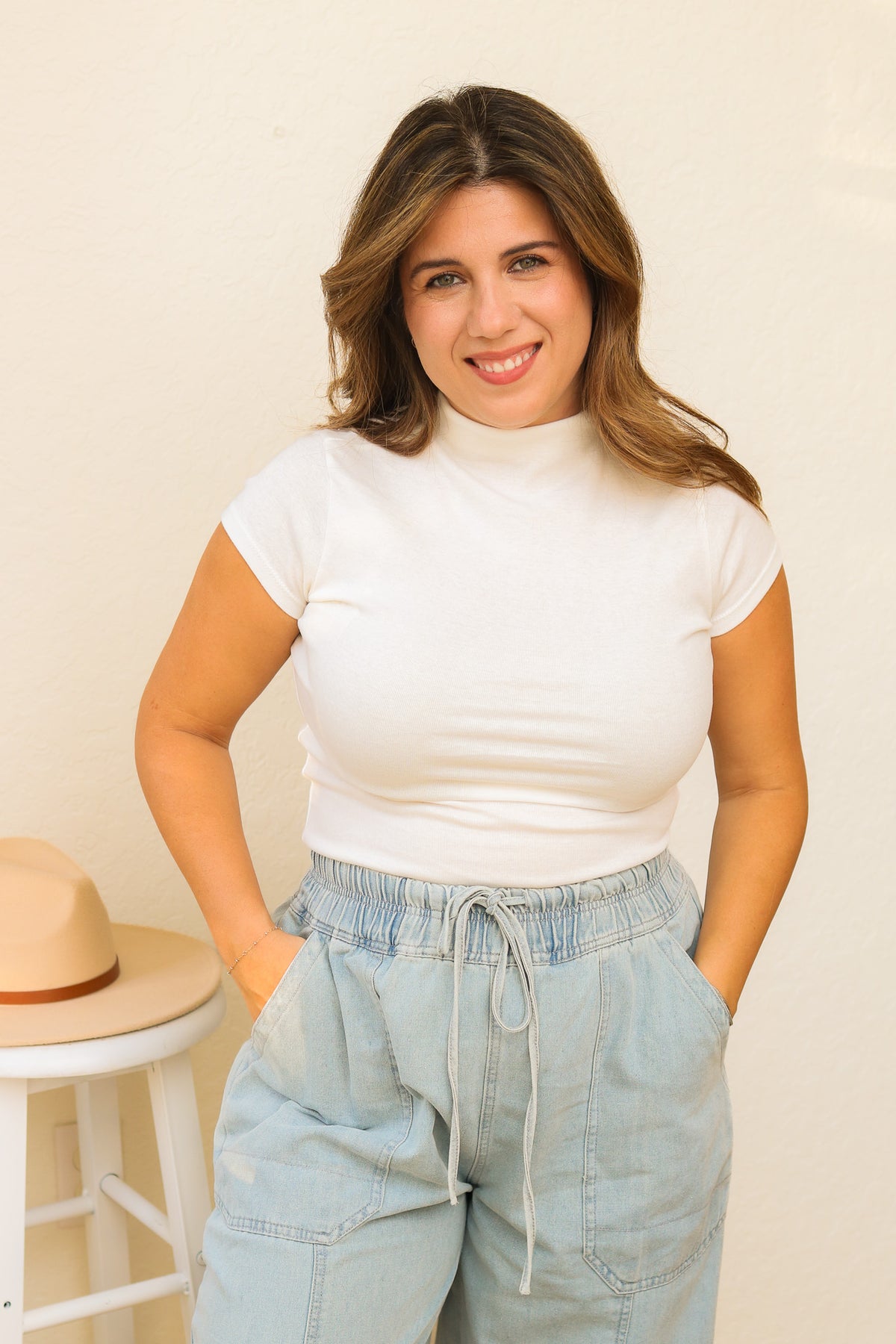 Mock Neck Basic Top (white)