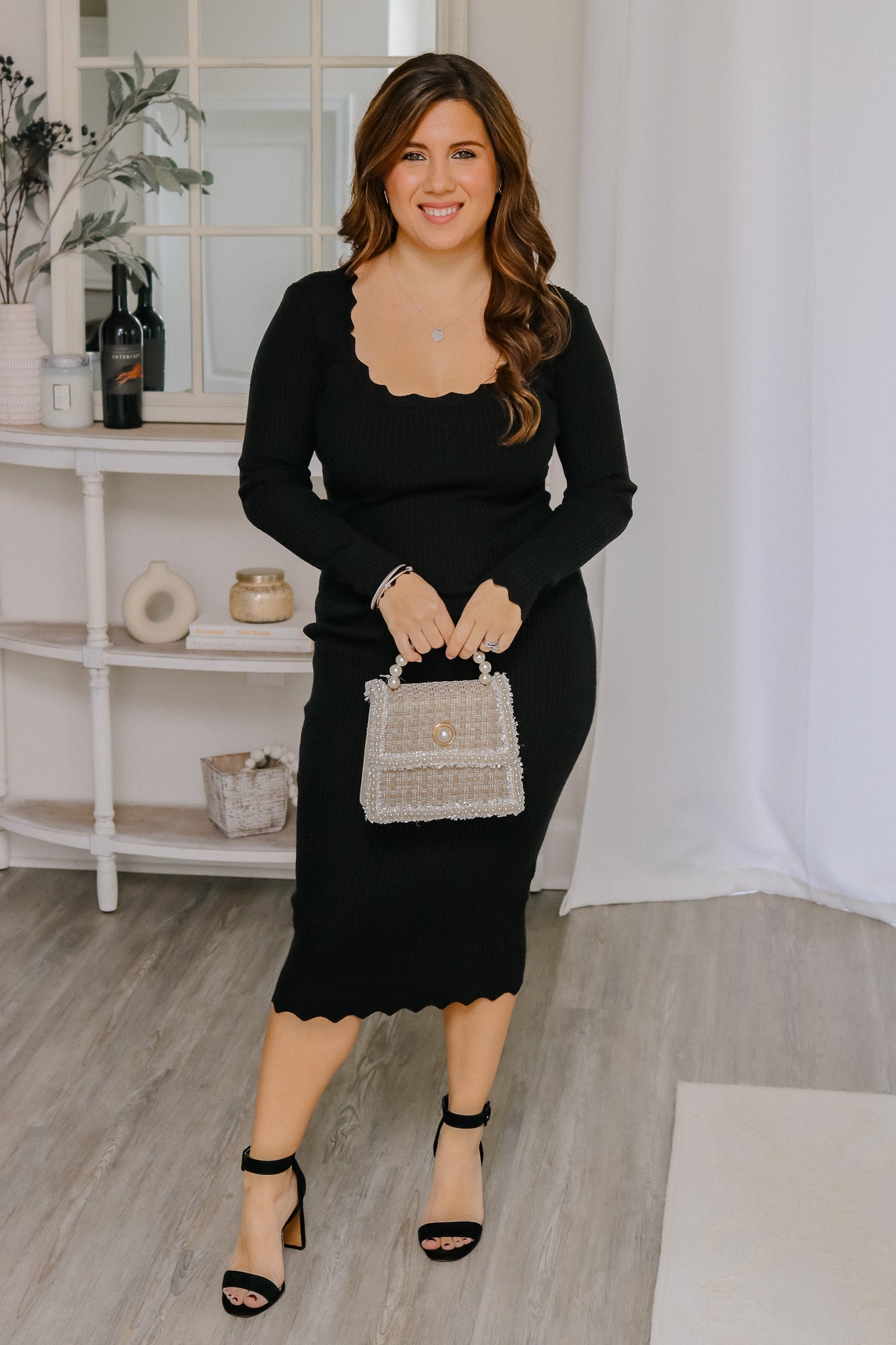 By Your Side Scalloped Midi Dress (black)