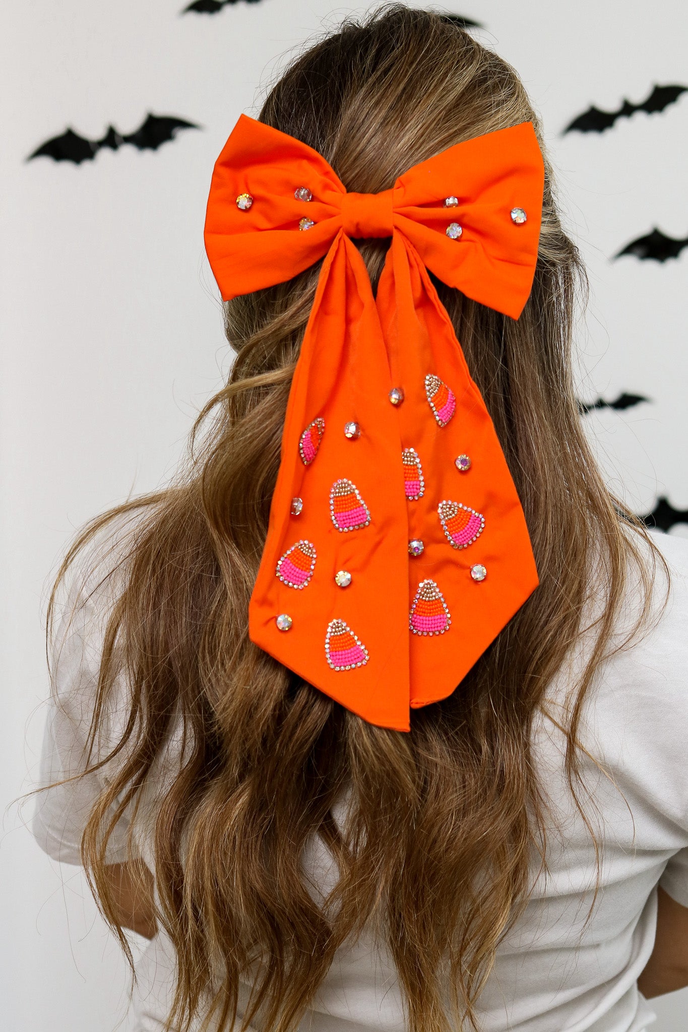 Candy Corn Jeweled Hair Bow (orange)
