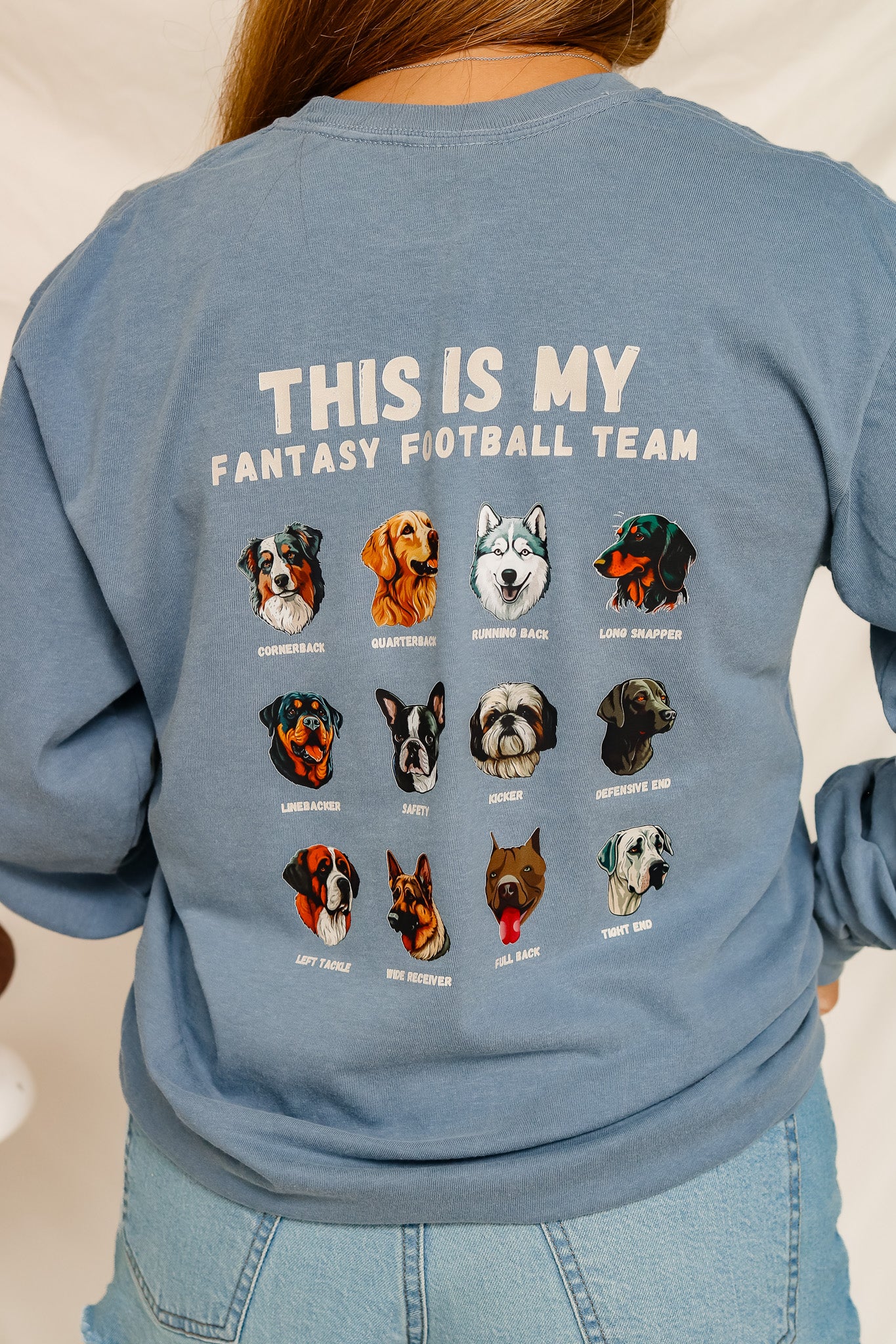 Dog Fantasy Football Long Sleeve Graphic Tee (blue)