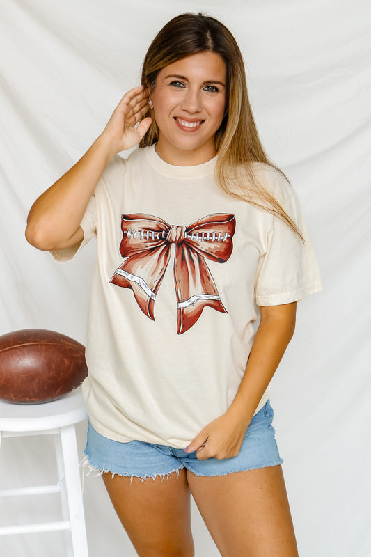 Football Bow Graphic Tee (ivory)