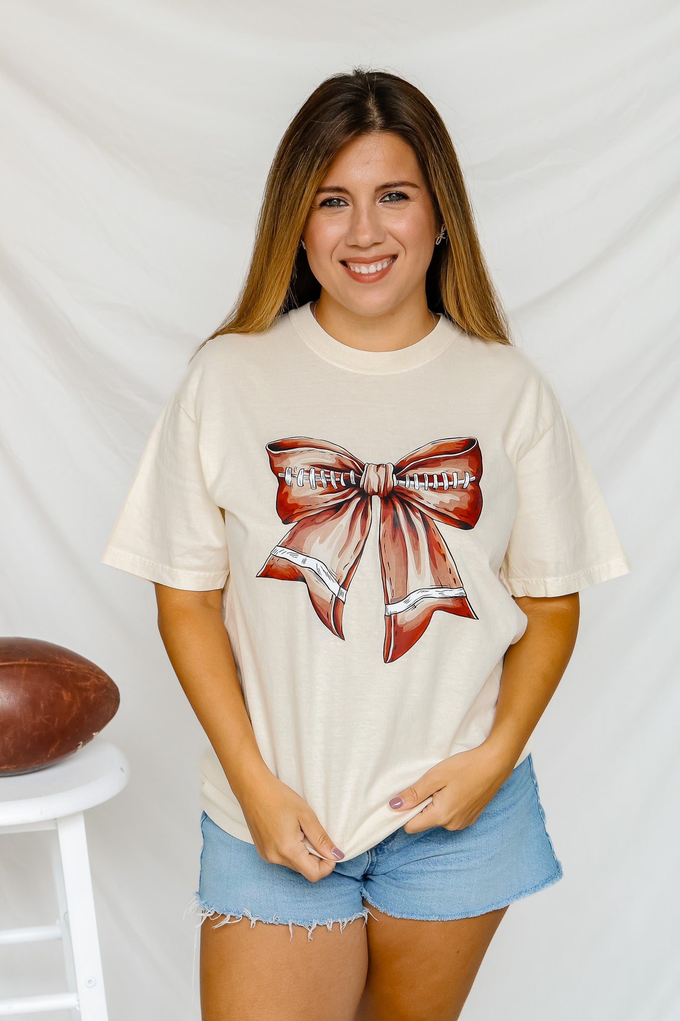 Football Bow Graphic Tee (ivory)