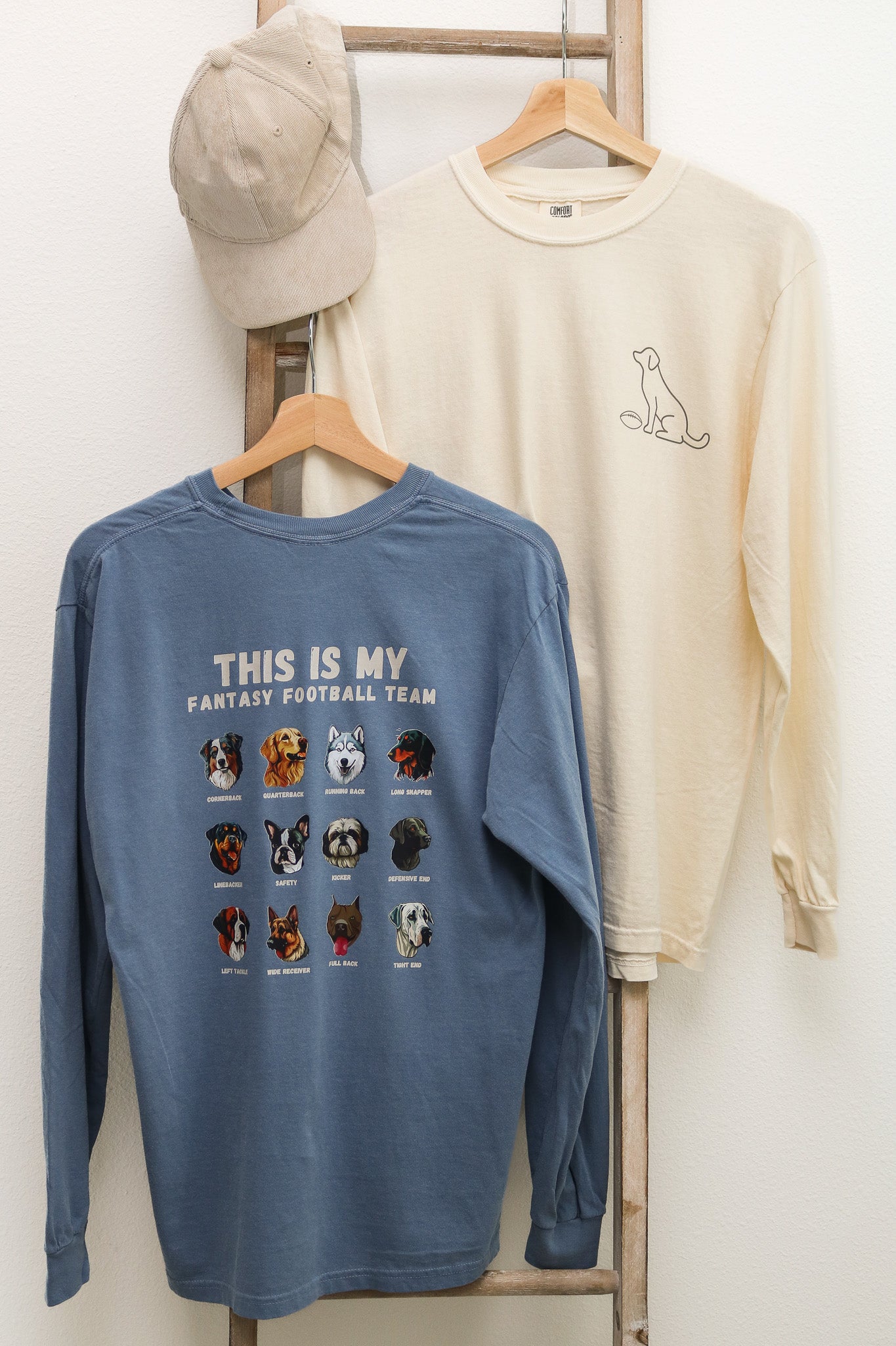 Dog Fantasy Football Long Sleeve Graphic Tee (blue)