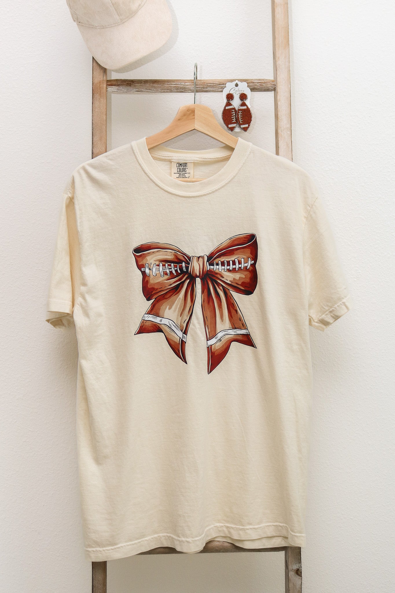Football Bow Graphic Tee (ivory)