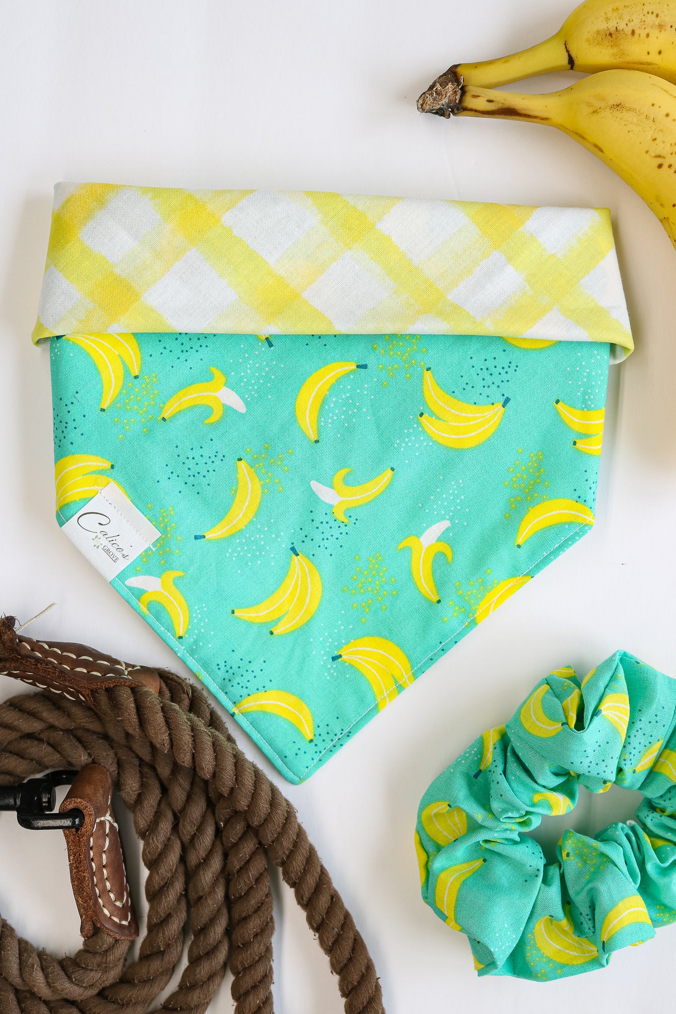Bananas And Yellow Plaid Reversible Bandana