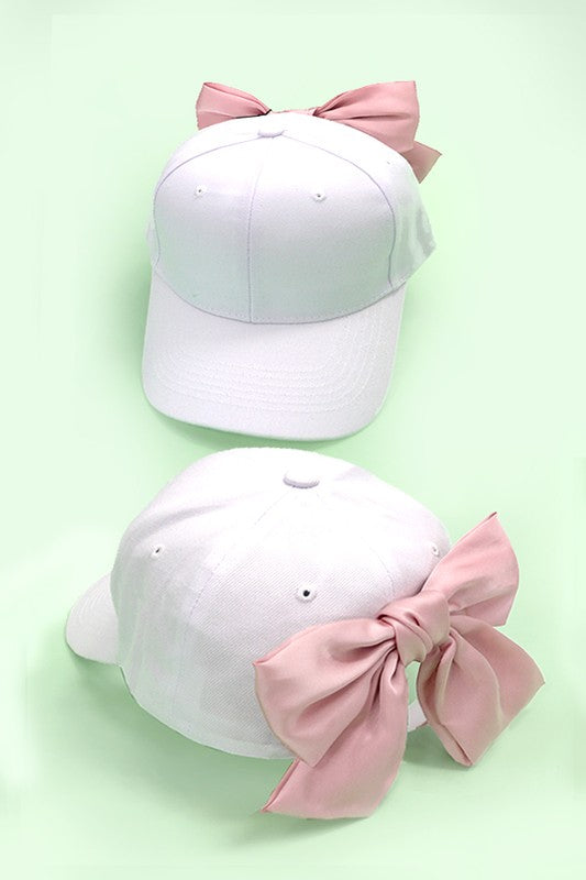 Bow Ribbon Baseball Cap (white/pink)