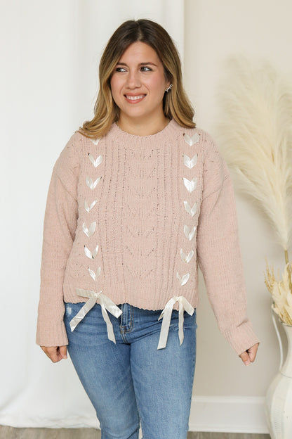 Blushing Autumn Pink Ribbon Sweater