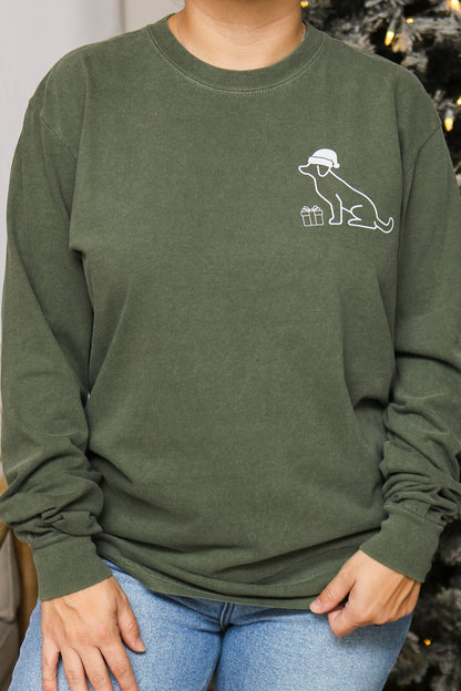 Dog Sleigh Team Long Sleeve Graphic Tee (olive)