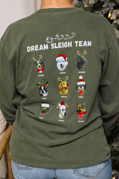 Dog Sleigh Team Long Sleeve Graphic Tee (olive)