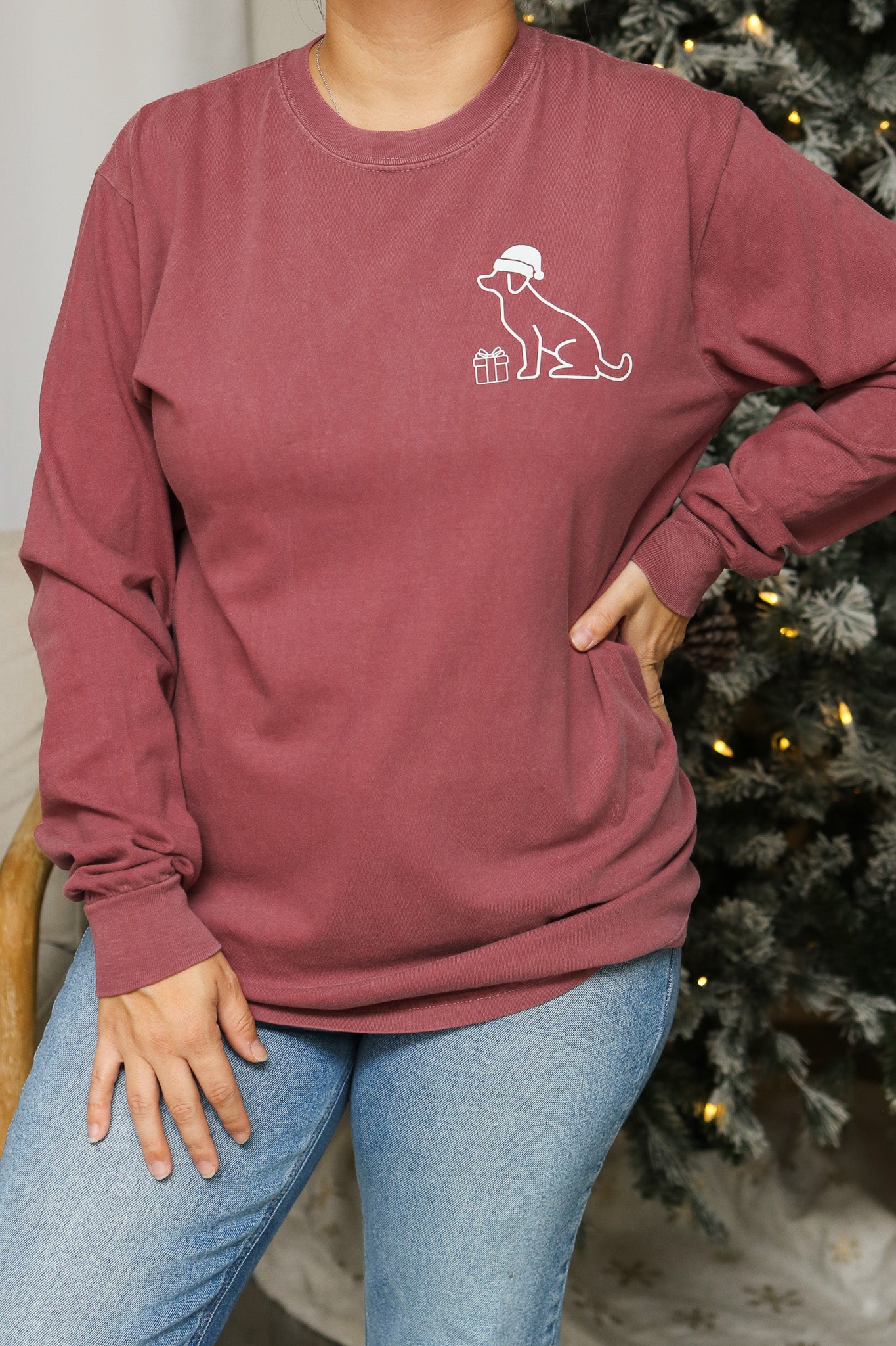 Dog Sleigh Team Long Sleeve Graphic Tee (brick)