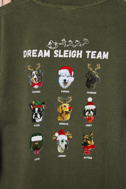 Dog Sleigh Team Long Sleeve Graphic Tee (olive)