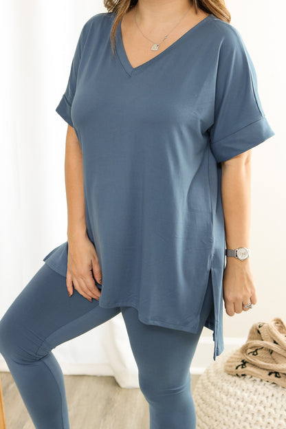 Start Your Day V-Neck Set (dusty blue)