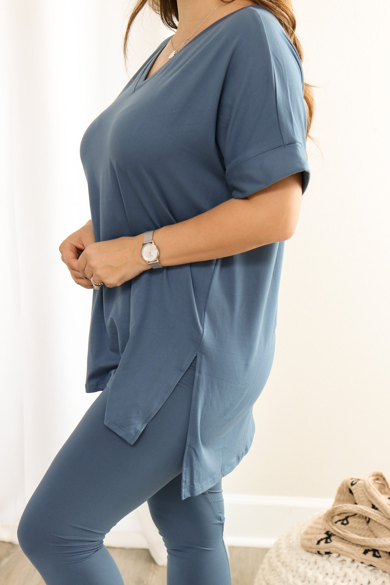 Start Your Day V-Neck Set (dusty blue)