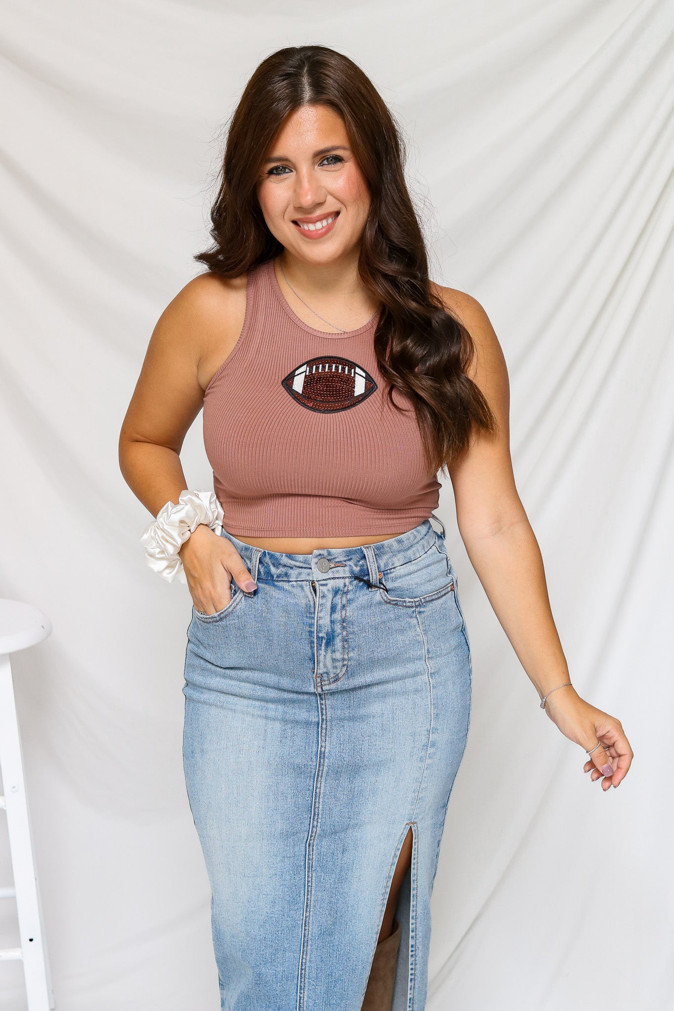 Game Time Sequin Football Top (coffee)