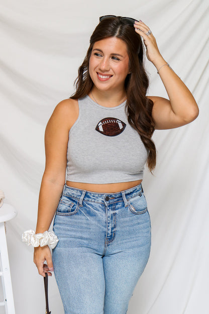Game Time Sequin Football Top (heather grey)