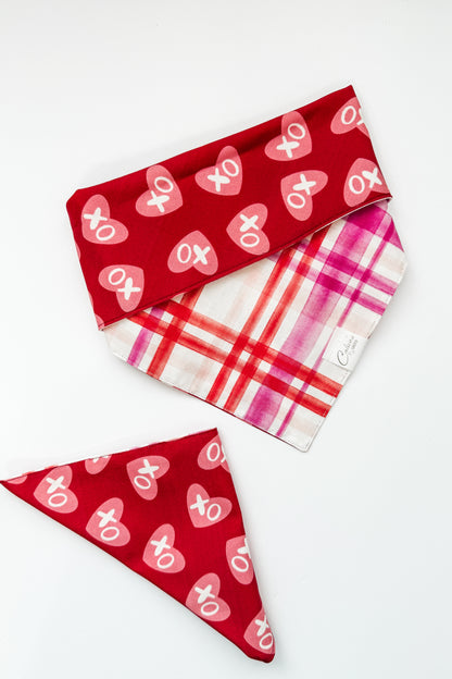 XO Hearts And Plaid Reversible Bandana