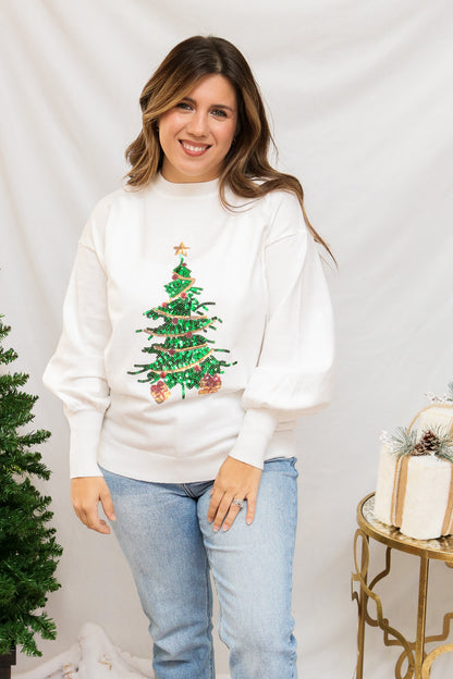 Christmas Tree Sequin Sweater (off white)